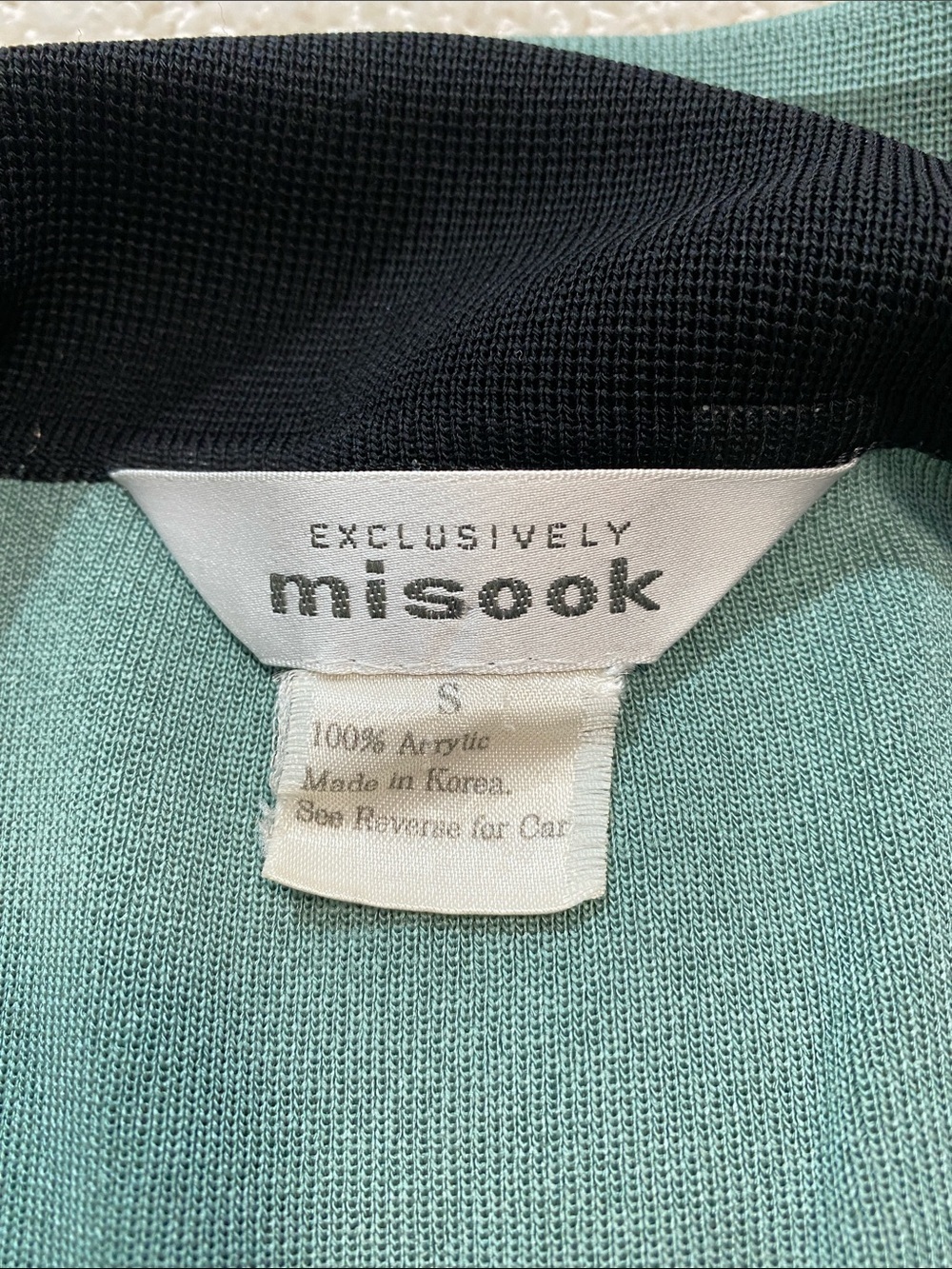 Misook Sage Green Open-Front Jacket with Black Trim 100% Acrylic Size S - Picture 8 of 16